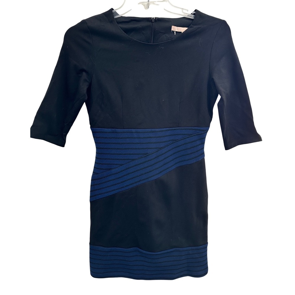Hutch Black‎ Blue Ribbed Detail 3/4 Sleeve Sheath Dress Size M